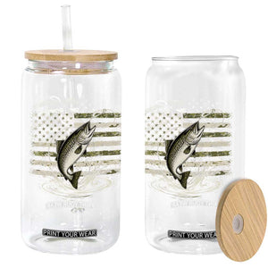 Camouflage American Flag Trout Fishing Glass Can Patriotic Saltwater Angler Gift Sea Fishing Lovers