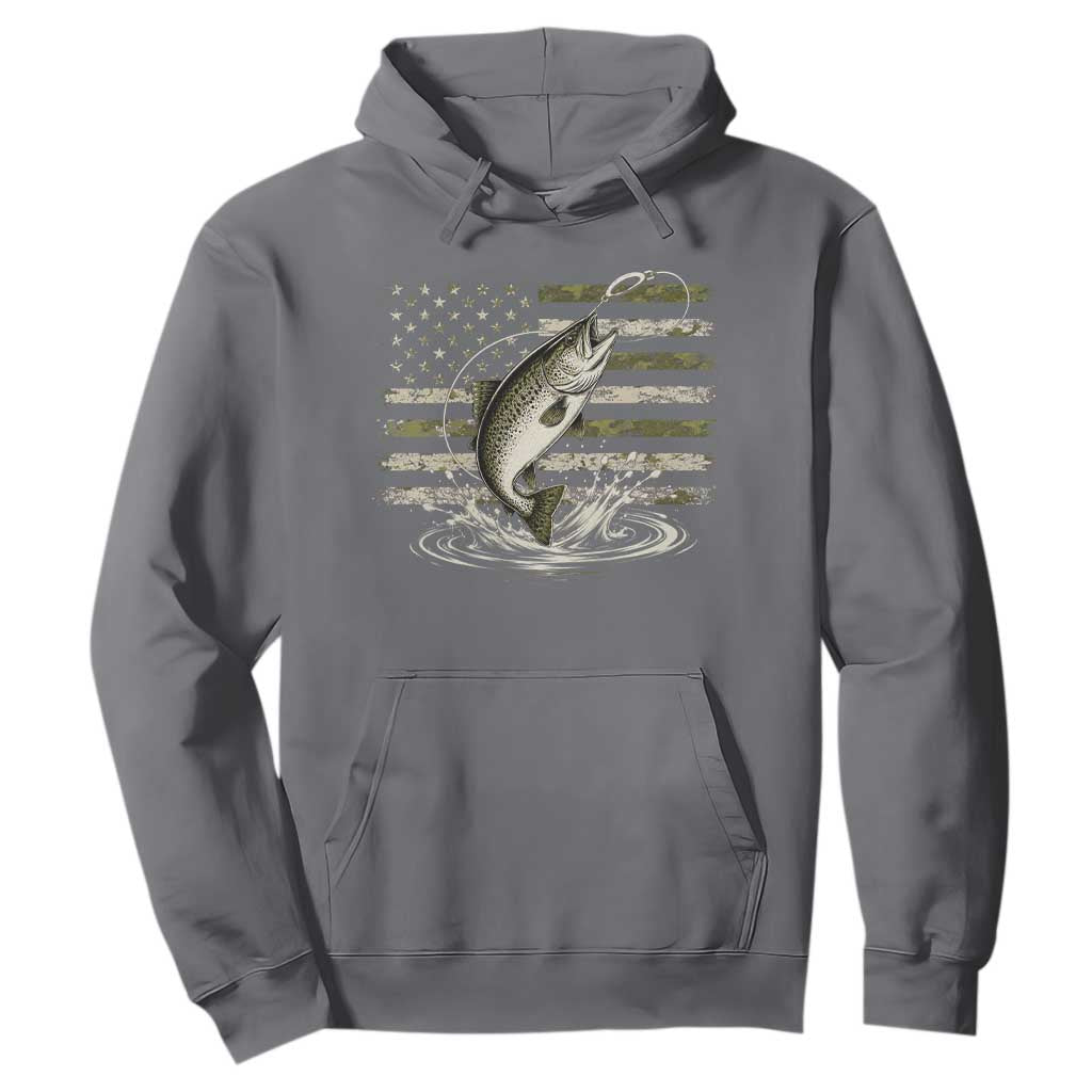 Camouflage American Flag Trout Fishing Hoodie Patriotic Saltwater Angler Gift Sea Fishing Lovers
