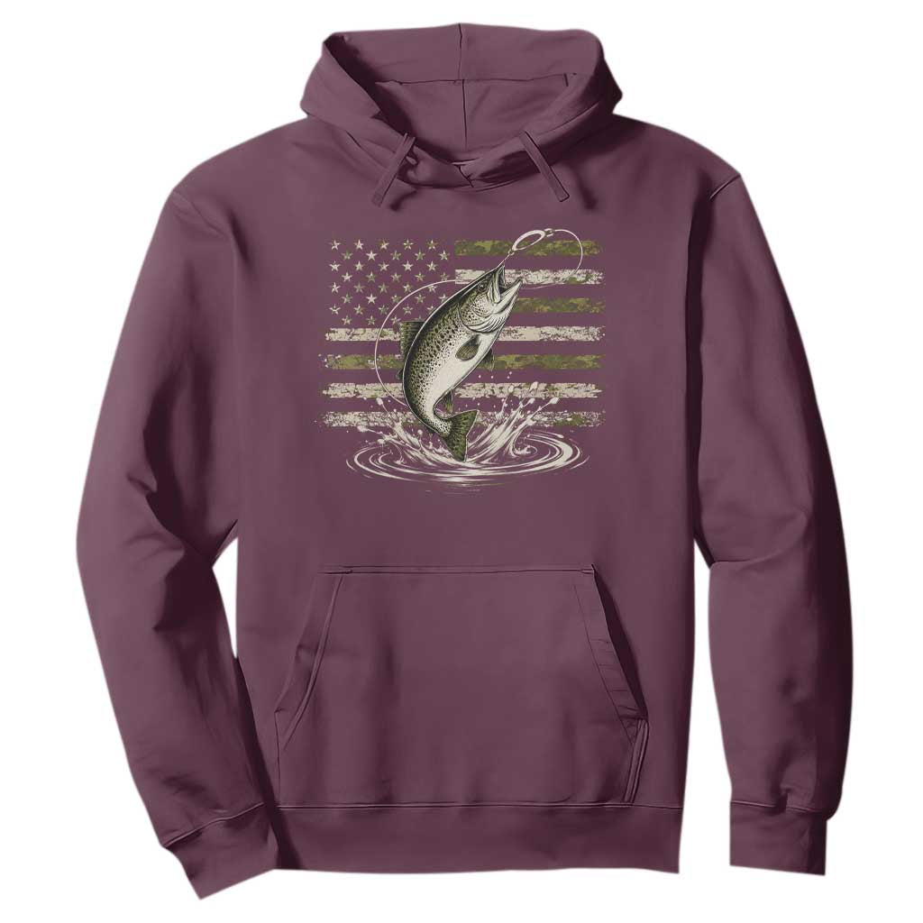 Camouflage American Flag Trout Fishing Hoodie Patriotic Saltwater Angler Gift Sea Fishing Lovers