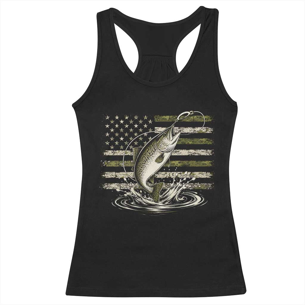 Camouflage American Flag Trout Fishing Racerback Tank Top Patriotic Saltwater Angler Gift Sea Fishing Lovers
