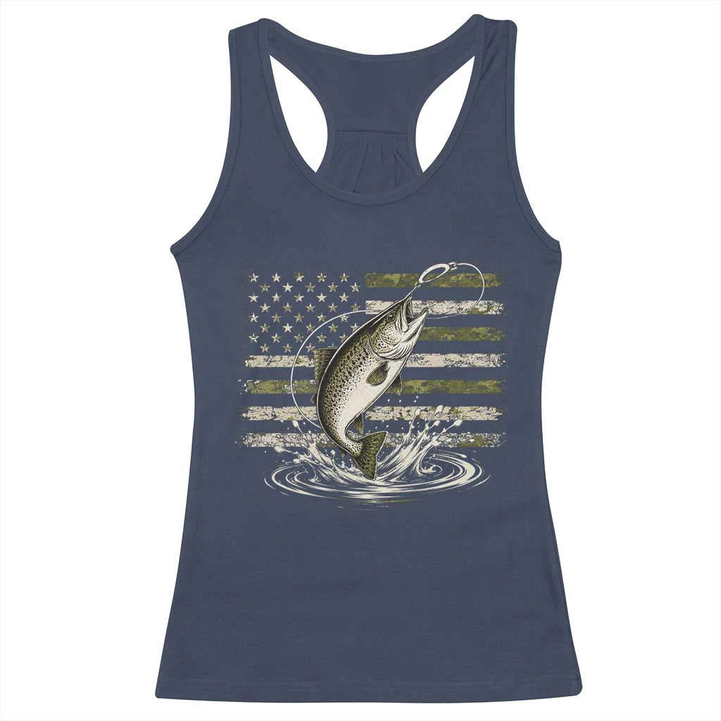 Camouflage American Flag Trout Fishing Racerback Tank Top Patriotic Saltwater Angler Gift Sea Fishing Lovers