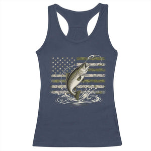 Camouflage American Flag Trout Fishing Racerback Tank Top Patriotic Saltwater Angler Gift Sea Fishing Lovers