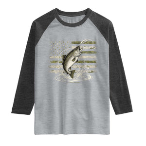Camouflage American Flag Trout Fishing Raglan Shirt Patriotic Saltwater Angler Gift Sea Fishing Lovers