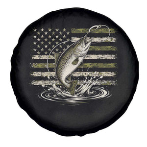 Camouflage American Flag Trout Fishing Spare Tire Cover Patriotic Saltwater Angler Gift Sea Fishing Lovers