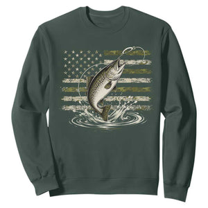 Camouflage American Flag Trout Fishing Sweatshirt Patriotic Saltwater Angler Gift Sea Fishing Lovers