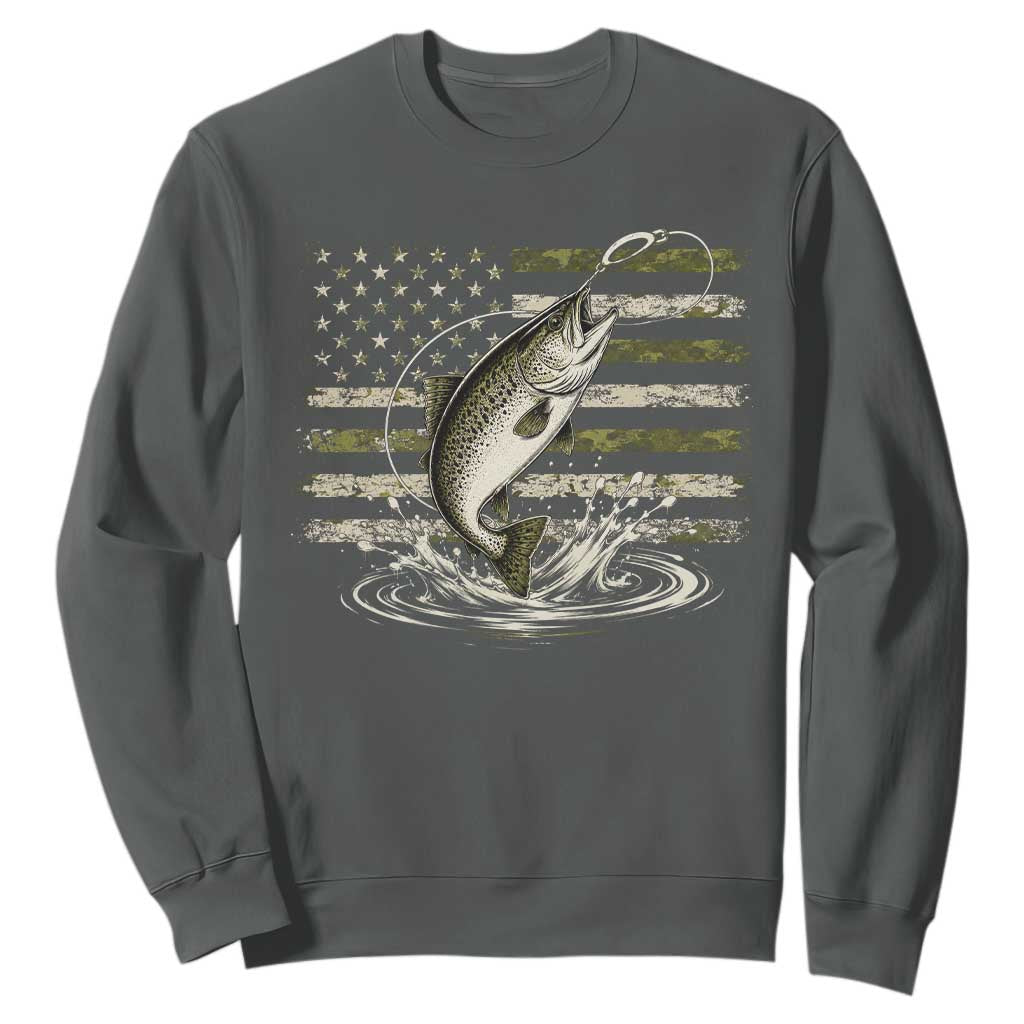 Camouflage American Flag Trout Fishing Sweatshirt Patriotic Saltwater Angler Gift Sea Fishing Lovers