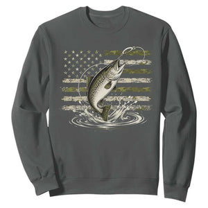 Camouflage American Flag Trout Fishing Sweatshirt Patriotic Saltwater Angler Gift Sea Fishing Lovers
