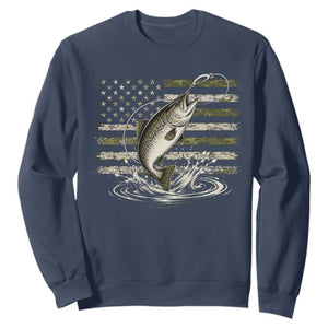 Camouflage American Flag Trout Fishing Sweatshirt Patriotic Saltwater Angler Gift Sea Fishing Lovers