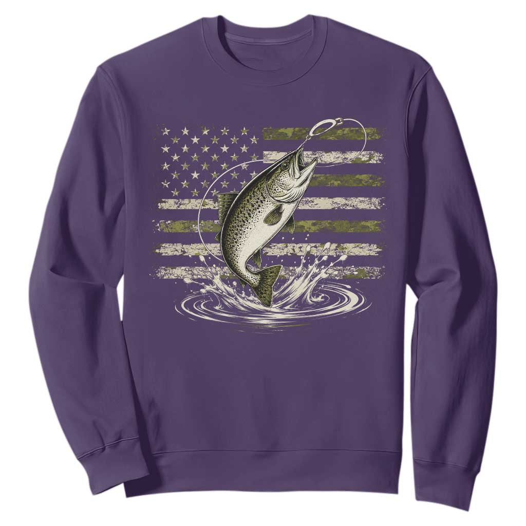 Camouflage American Flag Trout Fishing Sweatshirt Patriotic Saltwater Angler Gift Sea Fishing Lovers