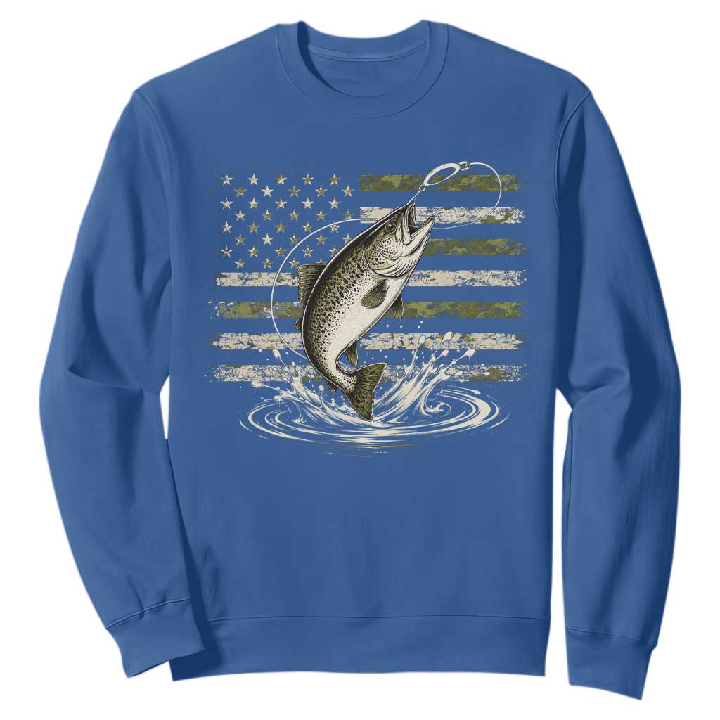 Camouflage American Flag Trout Fishing Sweatshirt Patriotic Saltwater Angler Gift Sea Fishing Lovers