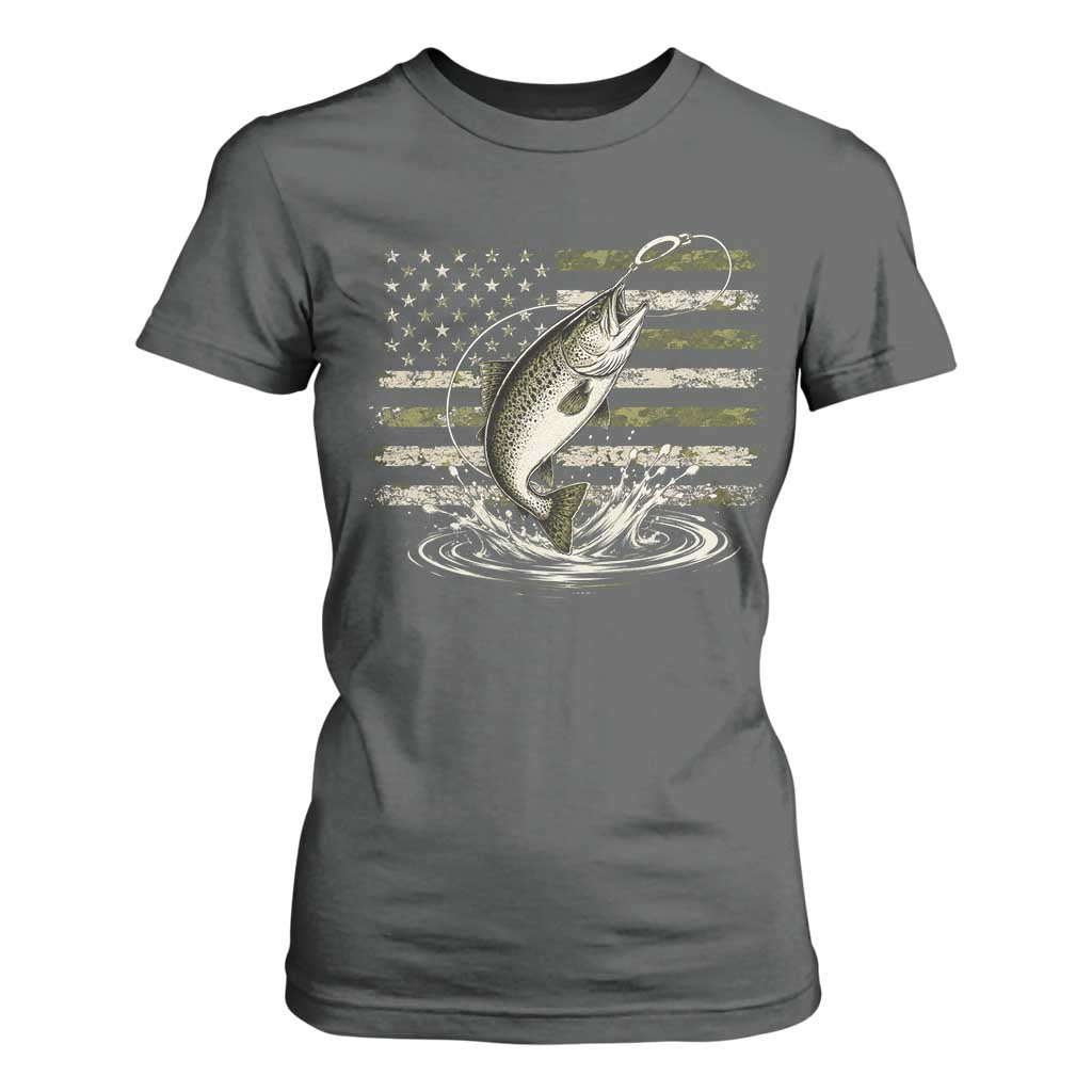Camouflage American Flag Trout Fishing T Shirt For Women Patriotic Saltwater Angler Gift Sea Fishing Lovers