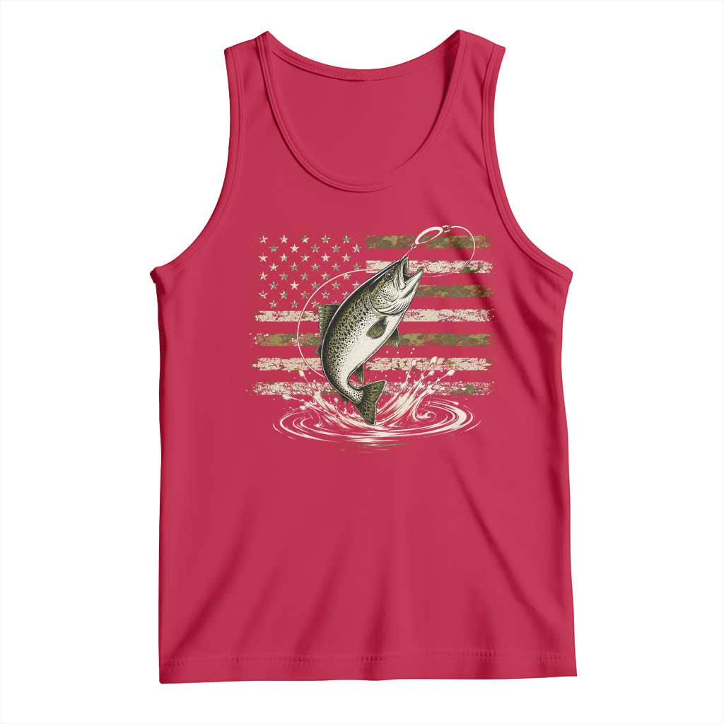 Camouflage American Flag Trout Fishing Tank Top Patriotic Saltwater Angler Gift Sea Fishing Lovers