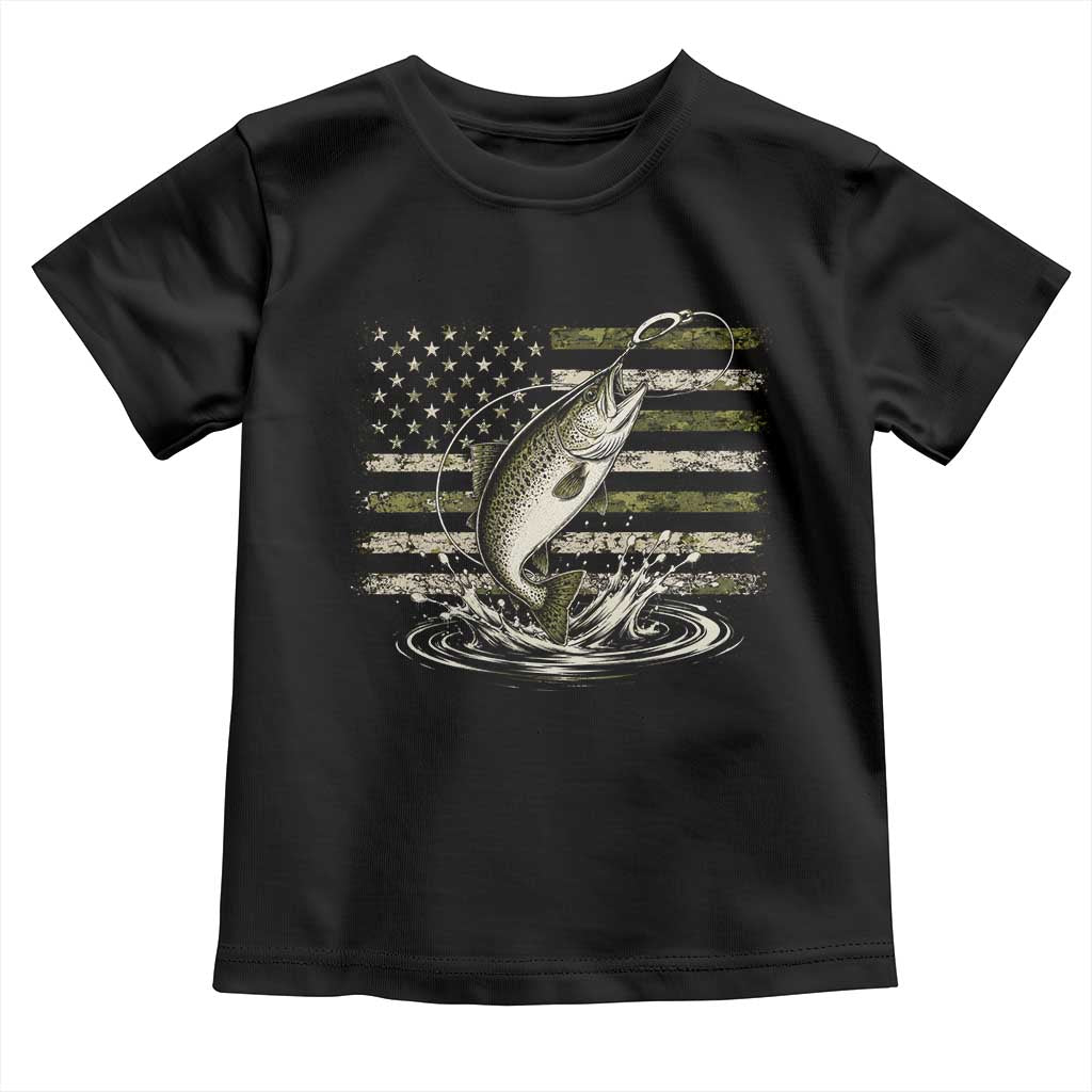 Camouflage American Flag Trout Fishing Toddler T Shirt Patriotic Saltwater Angler Gift Sea Fishing Lovers TS10 Black Print Your Wear