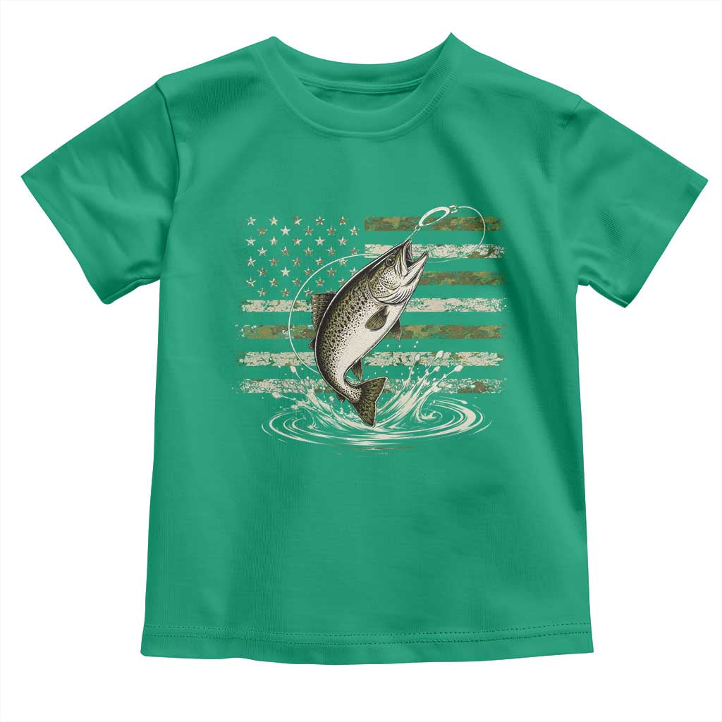 Camouflage American Flag Trout Fishing Toddler T Shirt Patriotic Saltwater Angler Gift Sea Fishing Lovers
