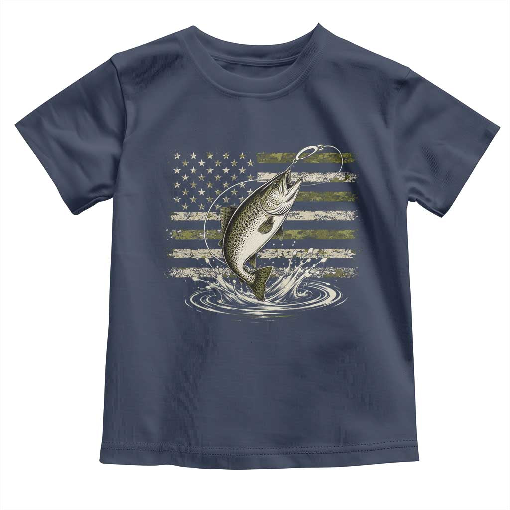Camouflage American Flag Trout Fishing Toddler T Shirt Patriotic Saltwater Angler Gift Sea Fishing Lovers
