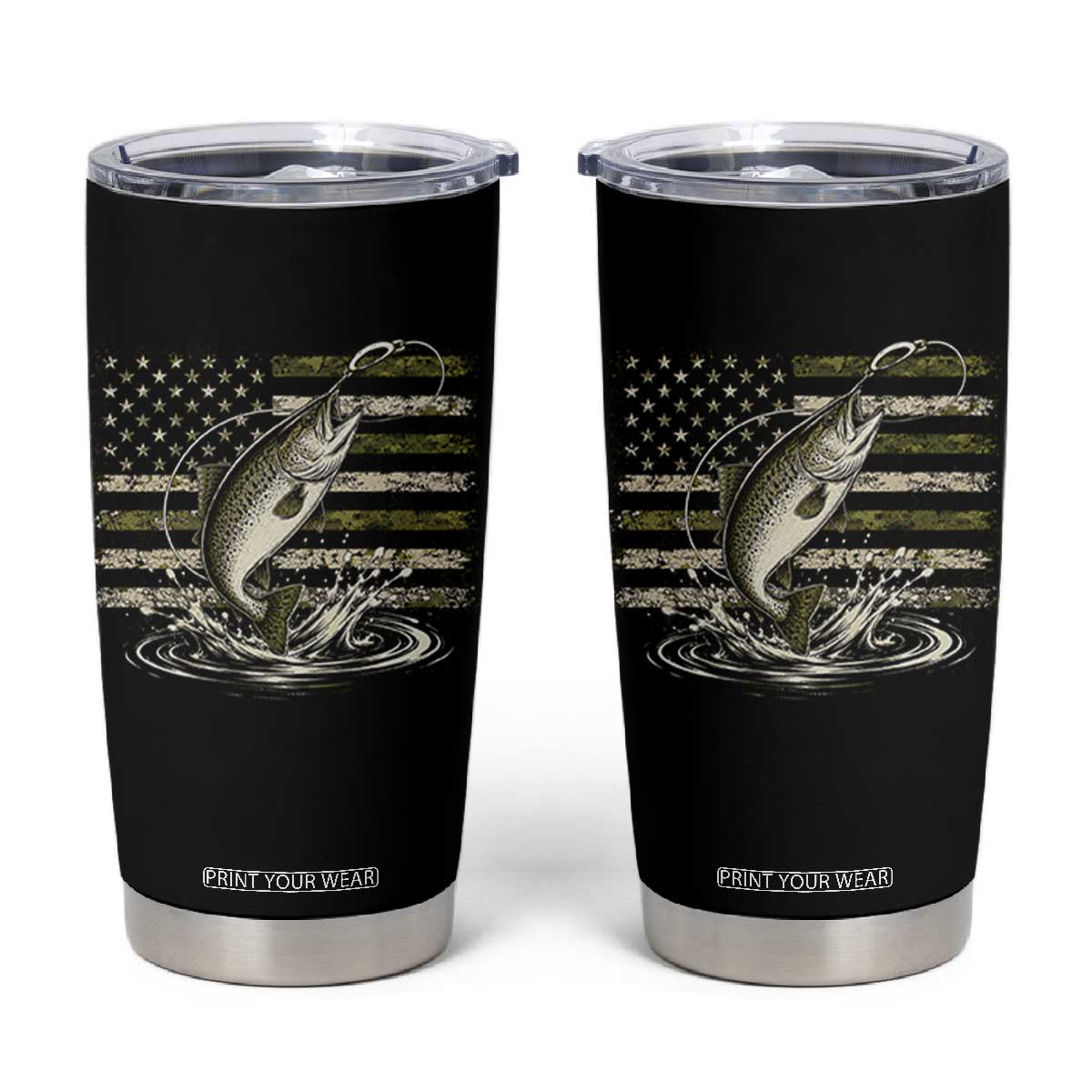 Camouflage American Flag Trout Fishing Tumbler Cup Patriotic Saltwater Angler Gift Sea Fishing Lovers TS10 Black Print Your Wear