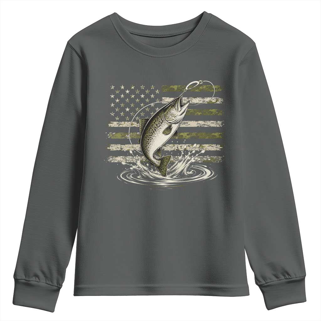 Camouflage American Flag Trout Fishing Youth Sweatshirt Patriotic Saltwater Angler Gift Sea Fishing Lovers