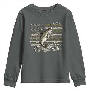Camouflage American Flag Trout Fishing Youth Sweatshirt Patriotic Saltwater Angler Gift Sea Fishing Lovers