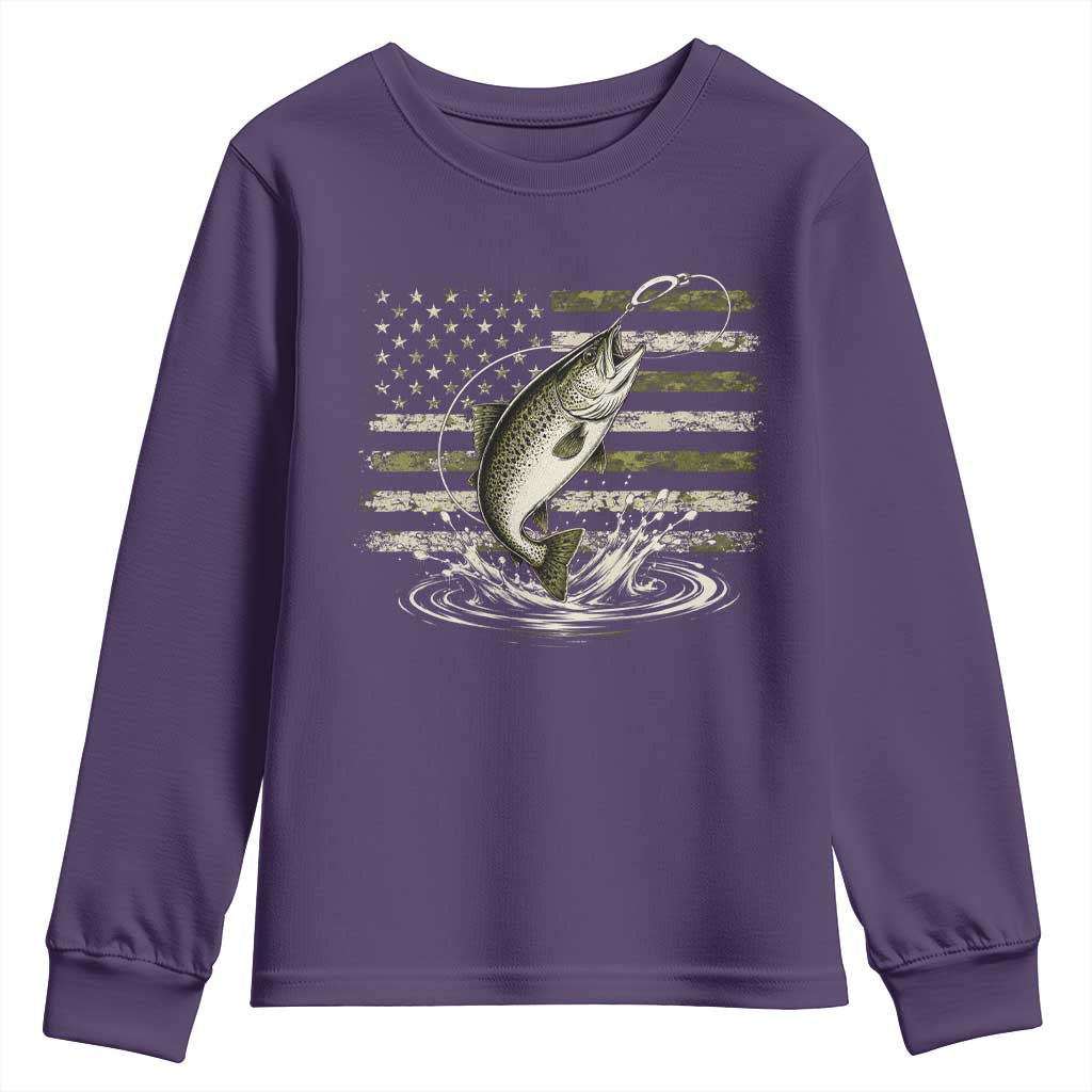 Camouflage American Flag Trout Fishing Youth Sweatshirt Patriotic Saltwater Angler Gift Sea Fishing Lovers