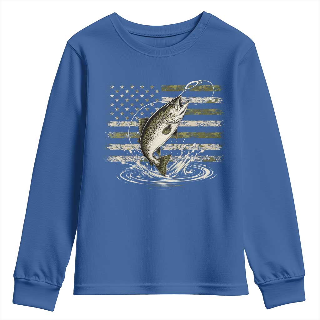 Camouflage American Flag Trout Fishing Youth Sweatshirt Patriotic Saltwater Angler Gift Sea Fishing Lovers