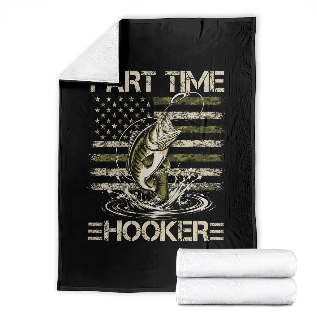 Part Time Hooker Throw Blanket Retro Funny Fishing Camouflage Camo US Flag