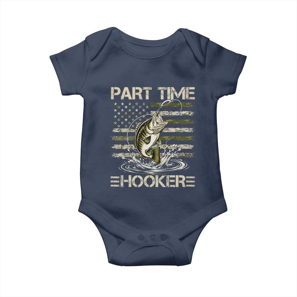 Part Time Hooker Baby Onesie Retro Funny Fishing Camouflage Camo US Flag