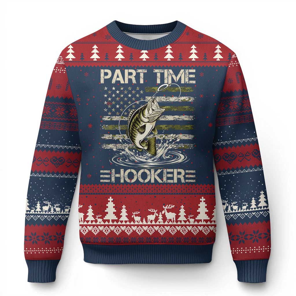 Part Time Hooker Ugly Christmas Sweater Retro Funny Fishing Camouflage Camo US Flag TS10 Navy Red Print Your Wear