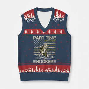 Part Time Hooker V-Neck Knit Sweater Vest Retro Funny Fishing Camouflage Camo US Flag