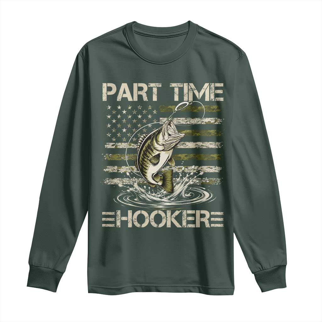 Part Time Hooker Long Sleeve Shirt Retro Funny Fishing Camouflage Camo US Flag