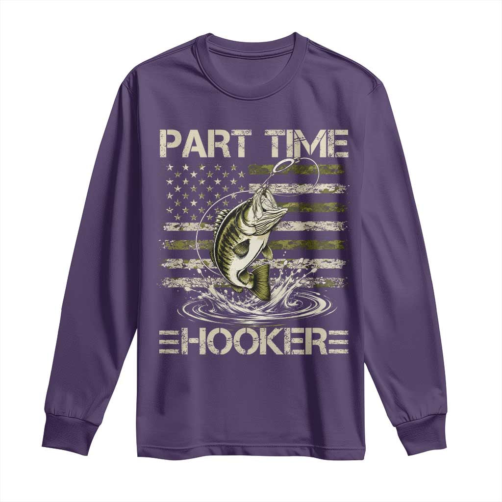 Part Time Hooker Long Sleeve Shirt Retro Funny Fishing Camouflage Camo US Flag
