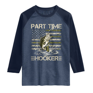 Part Time Hooker Raglan Shirt Retro Funny Fishing Camouflage Camo US Flag