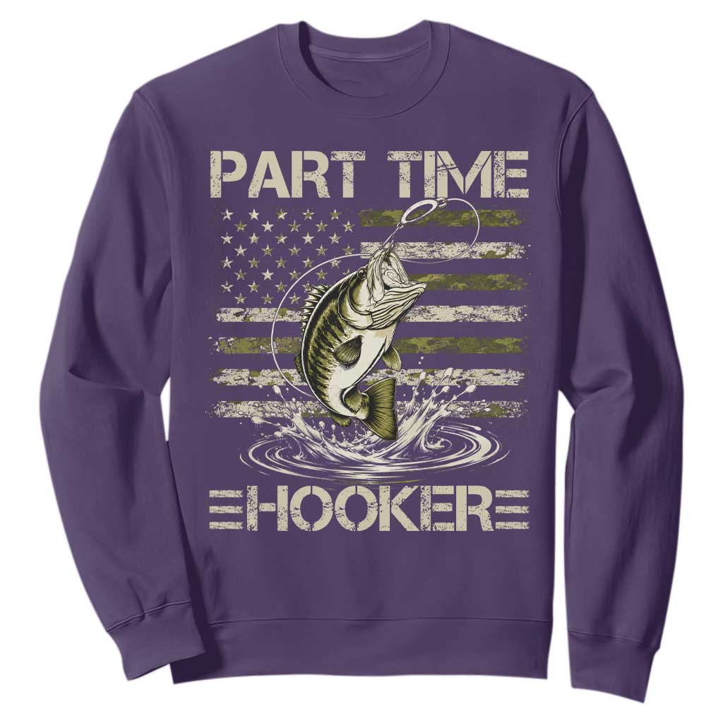 Part Time Hooker Sweatshirt Retro Funny Fishing Camouflage Camo US Flag