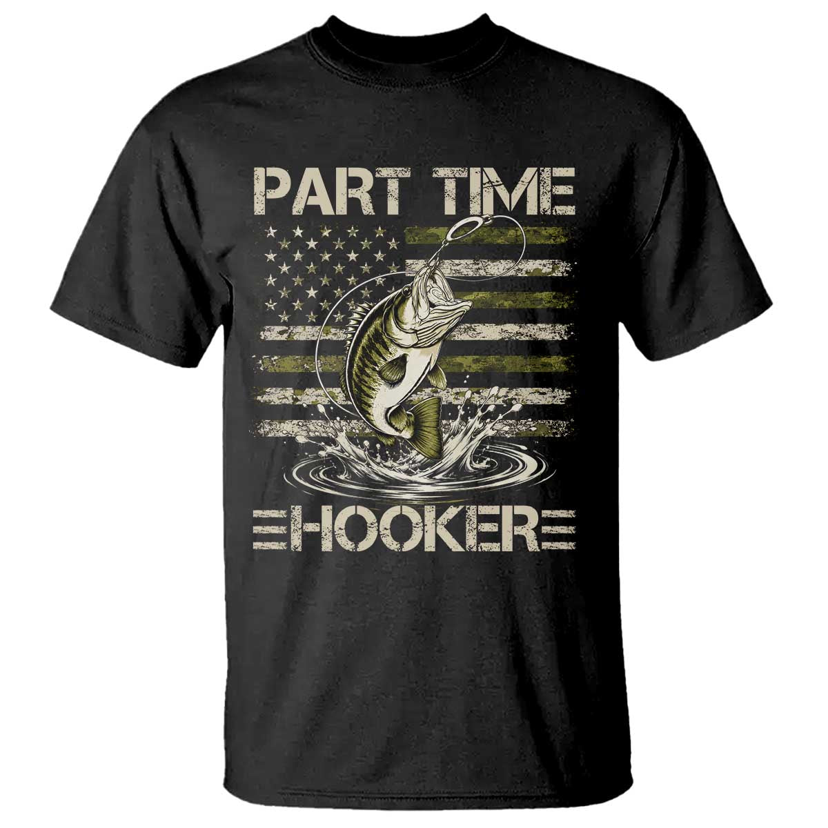 Part Time Hooker T Shirt Retro Funny Fishing Camouflage Camo US Flag