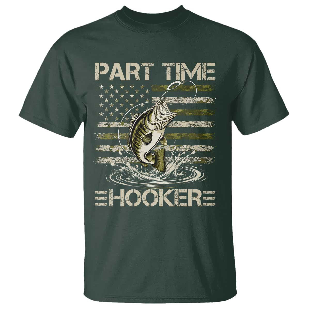 Part Time Hooker T Shirt Retro Funny Fishing Camouflage Camo US Flag