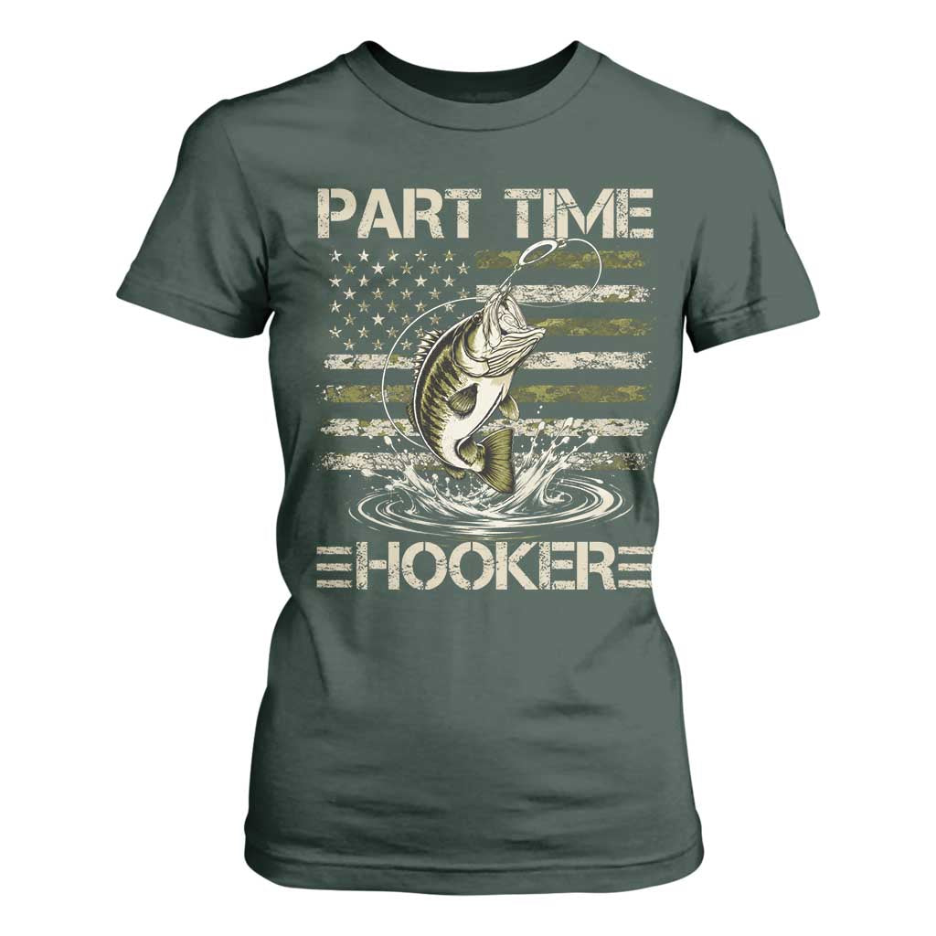 Part Time Hooker T Shirt For Women Retro Funny Fishing Camouflage Camo US Flag