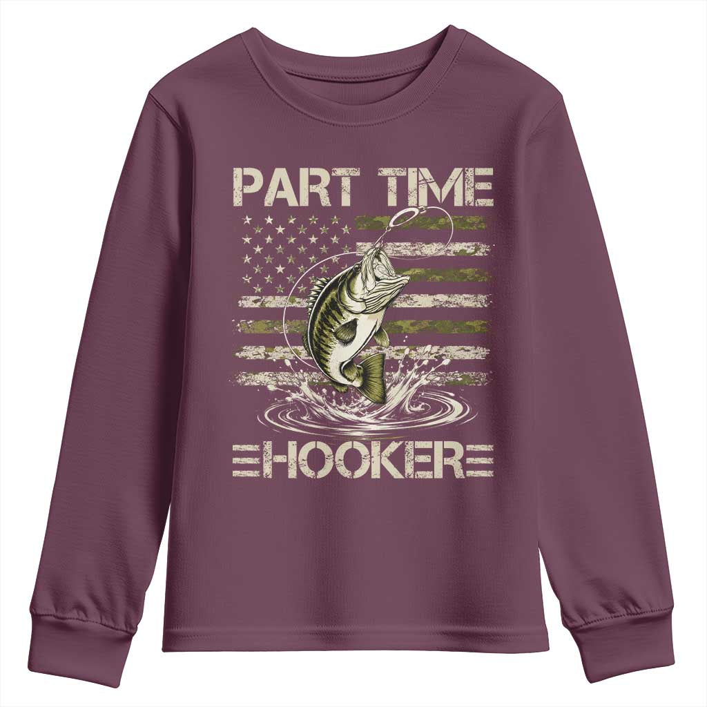 Part Time Hooker Youth Sweatshirt Retro Funny Fishing Camouflage Camo US Flag