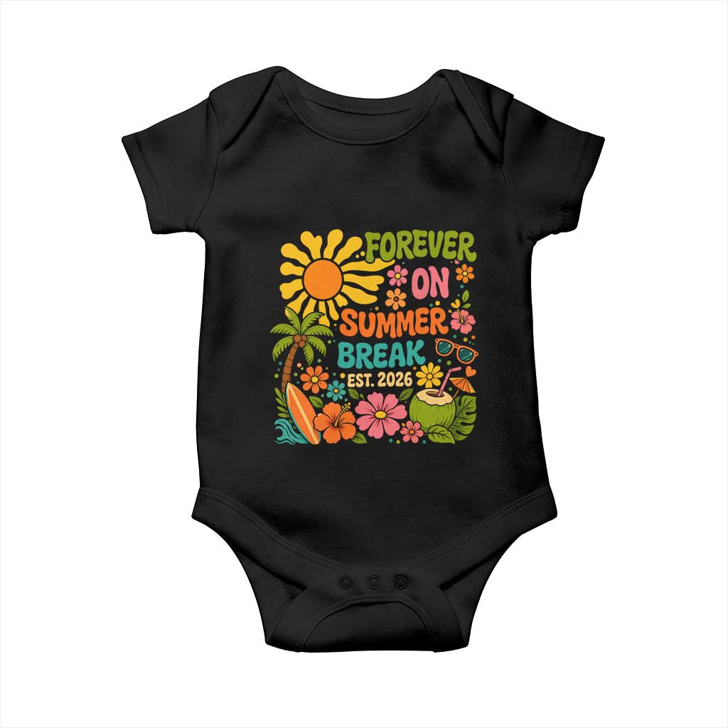 Retired Teacher Gift Baby Onesie Forever On Summer Break Retirement 2026 Vintage Flower Graphic TS10 Black Print Your Wear