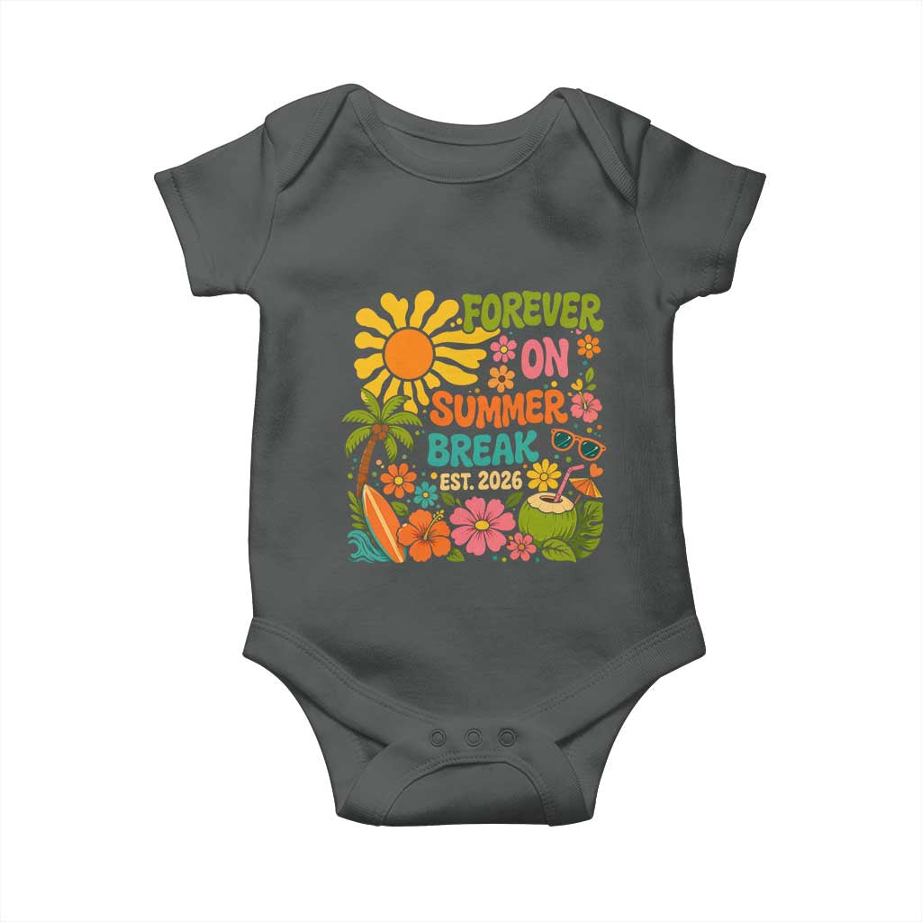 Retired Teacher Gift Baby Onesie Forever On Summer Break Retirement 2026 Vintage Flower Graphic TS10 Dark Heather Print Your Wear