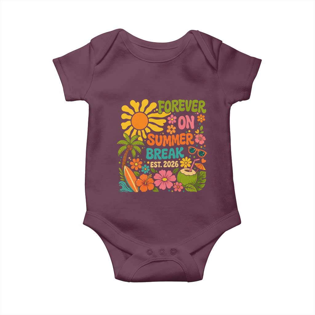Retired Teacher Gift Baby Onesie Forever On Summer Break Retirement 2026 Vintage Flower Graphic TS10 Maroon Print Your Wear