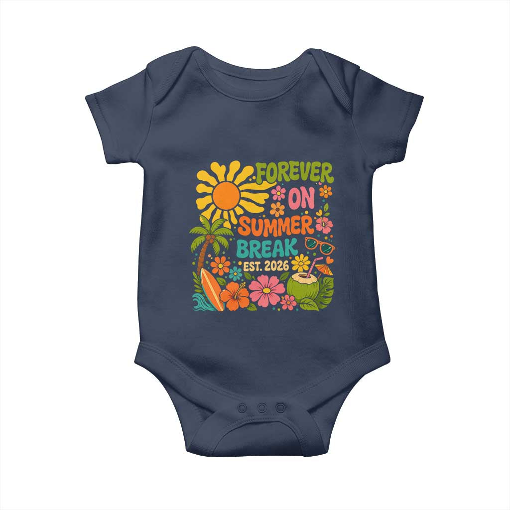 Retired Teacher Gift Baby Onesie Forever On Summer Break Retirement 2026 Vintage Flower Graphic TS10 Navy Print Your Wear