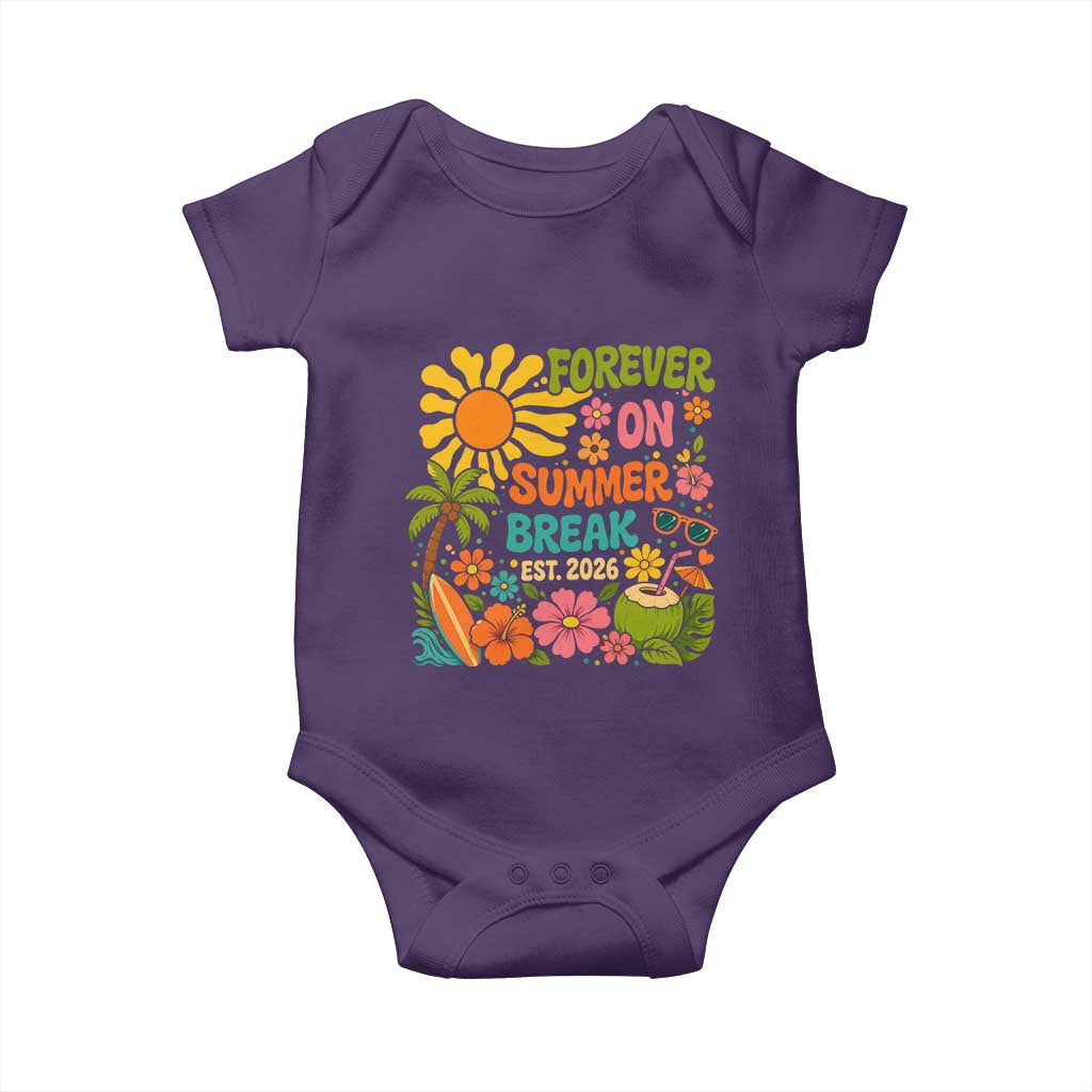 Retired Teacher Gift Baby Onesie Forever On Summer Break Retirement 2026 Vintage Flower Graphic TS10 Purple Print Your Wear