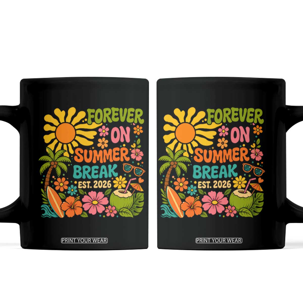 Retired Teacher Gift Coffee Mug Forever On Summer Break Retirement 2026 Vintage Flower Graphic TS10 Black Print Your Wear