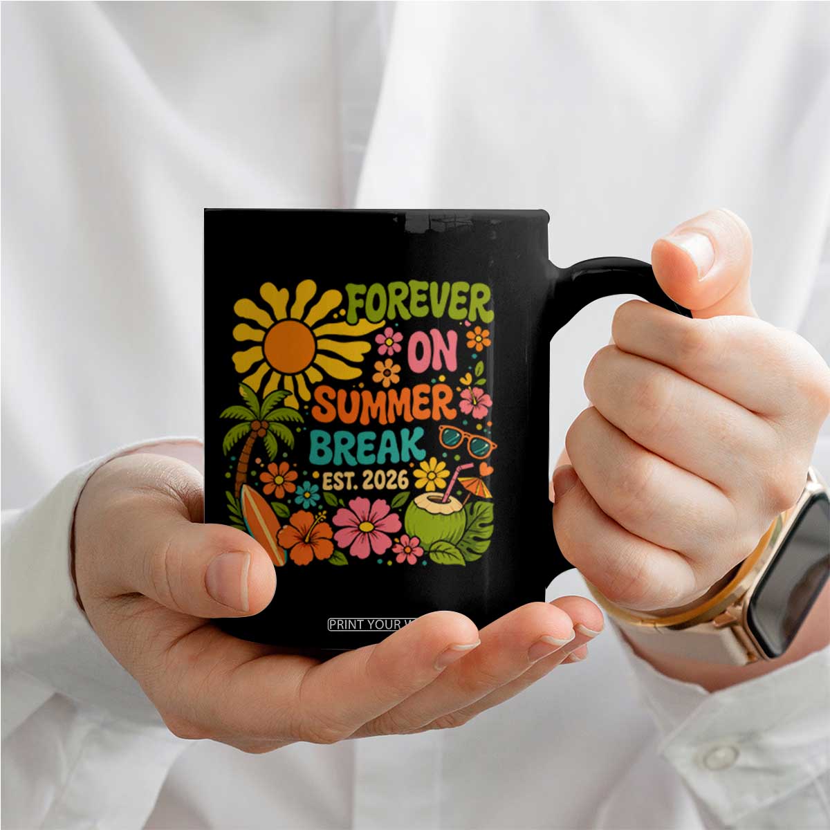 Retired Teacher Gift Coffee Mug Forever On Summer Break Retirement 2026 Vintage Flower Graphic TS10 Print Your Wear