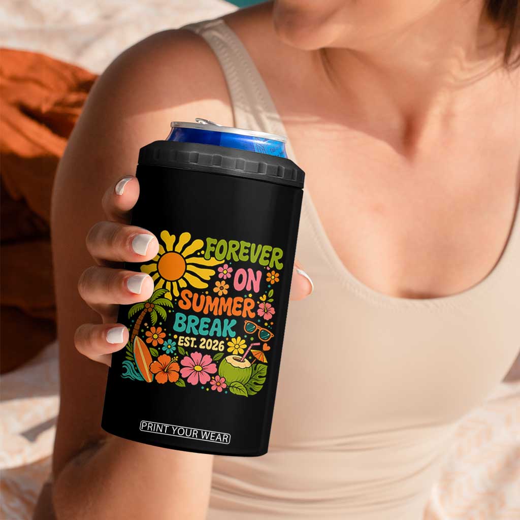 Retired Teacher Gift 4 in 1 Can Cooler Tumbler Forever On Summer Break Retirement 2026 Vintage Flower Graphic TS10 Print Your Wear