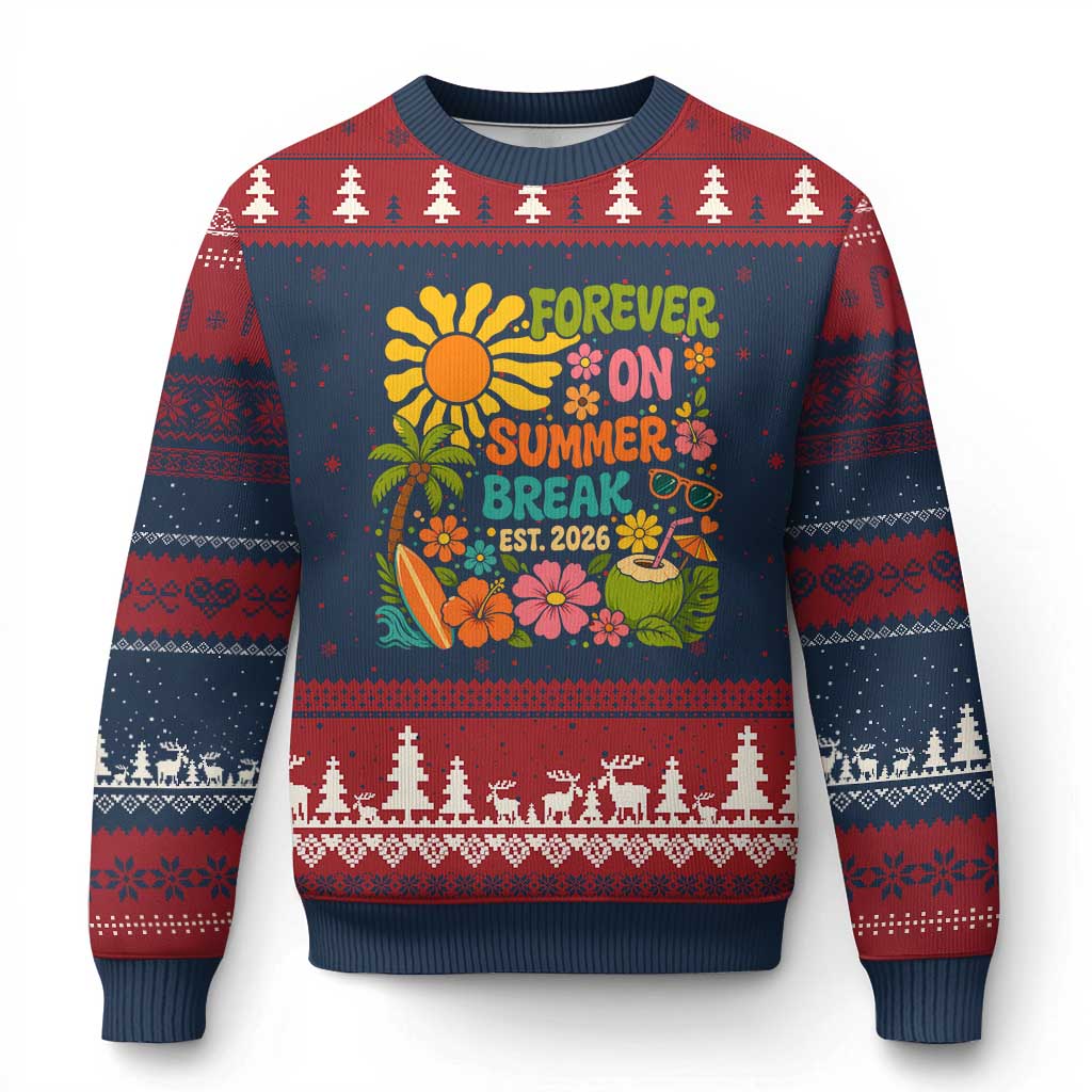 Retired Teacher Gift Ugly Christmas Sweater Forever On Summer Break Retirement 2026 Vintage Flower Graphic TS10 Navy Red Print Your Wear