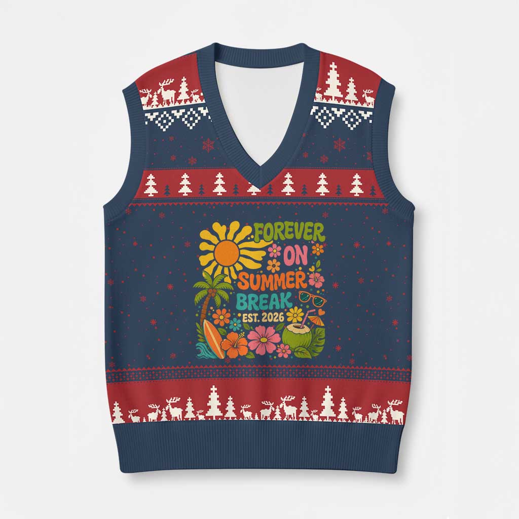 Retired Teacher Gift V-Neck Knit Sweater Vest Forever On Summer Break Retirement 2026 Vintage Flower Graphic TS10 Navy Red Print Your Wear
