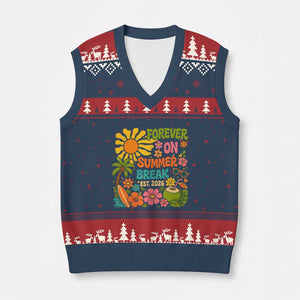 Retired Teacher Gift V-Neck Knit Sweater Vest Forever On Summer Break Retirement 2026 Vintage Flower Graphic TS10 Navy Red Print Your Wear