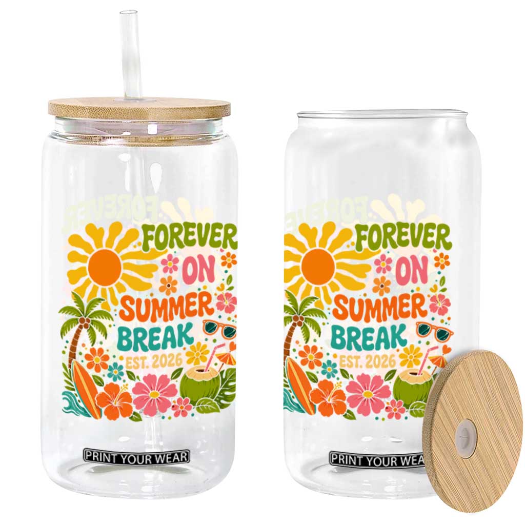 Retired Teacher Gift Glass Can Forever On Summer Break Retirement 2026 Vintage Flower Graphic TS10 Print Your Wear