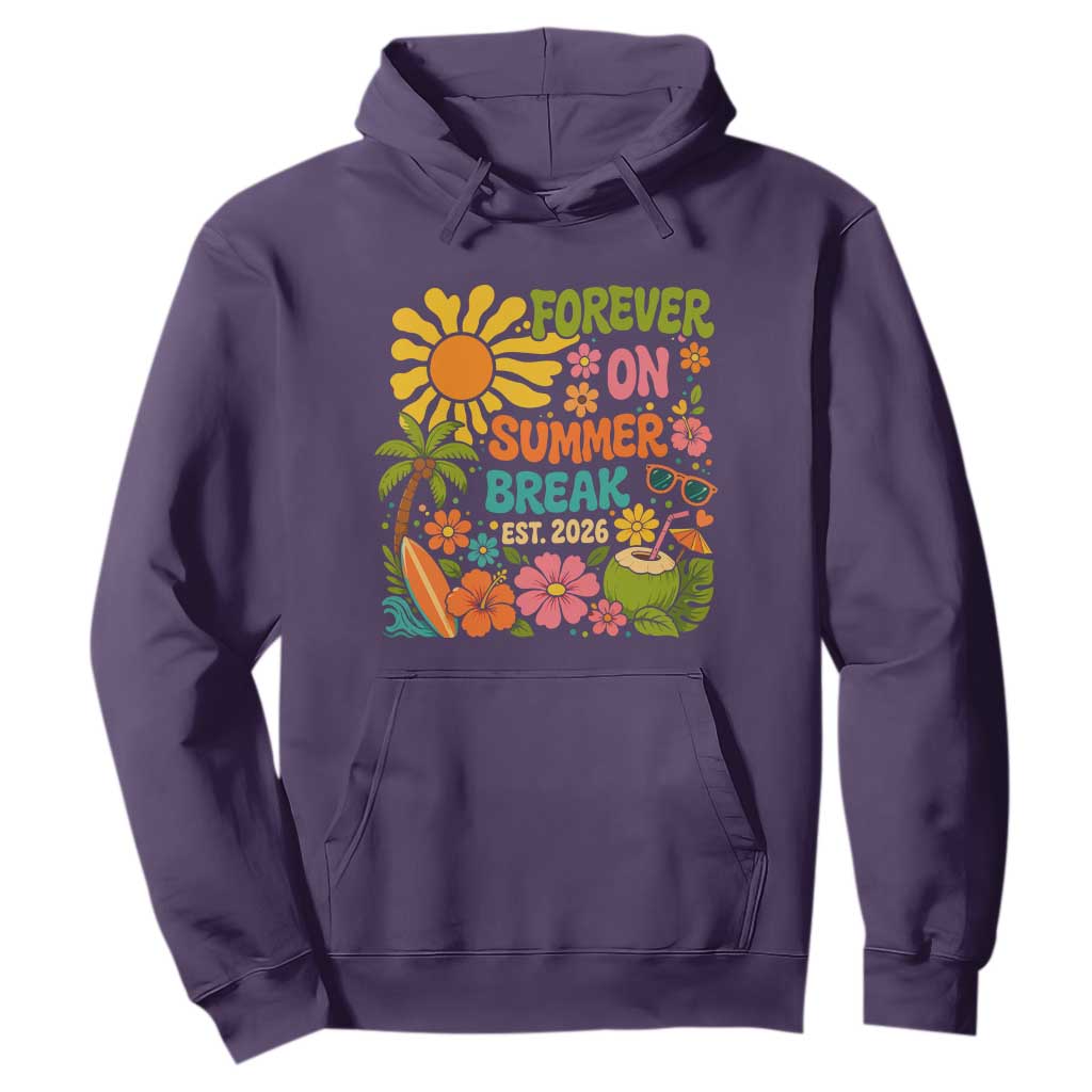 Retired Teacher Gift Hoodie Forever On Summer Break Retirement 2026 Vintage Flower Graphic TS10 Purple Print Your Wear