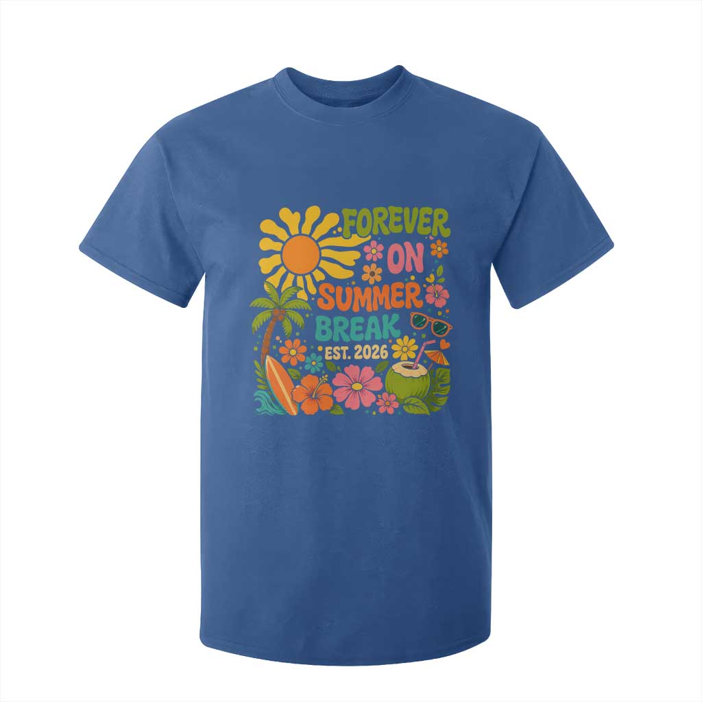 Retired Teacher Gift T Shirt For Kid Forever On Summer Break Retirement 2026 Vintage Flower Graphic TS10 Royal Blue Print Your Wear